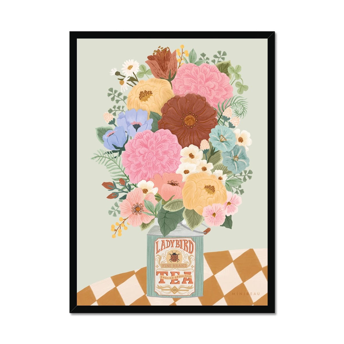 Art Print 15x20cm (6x8") / Black Frame Boho Floral Vase Art Print