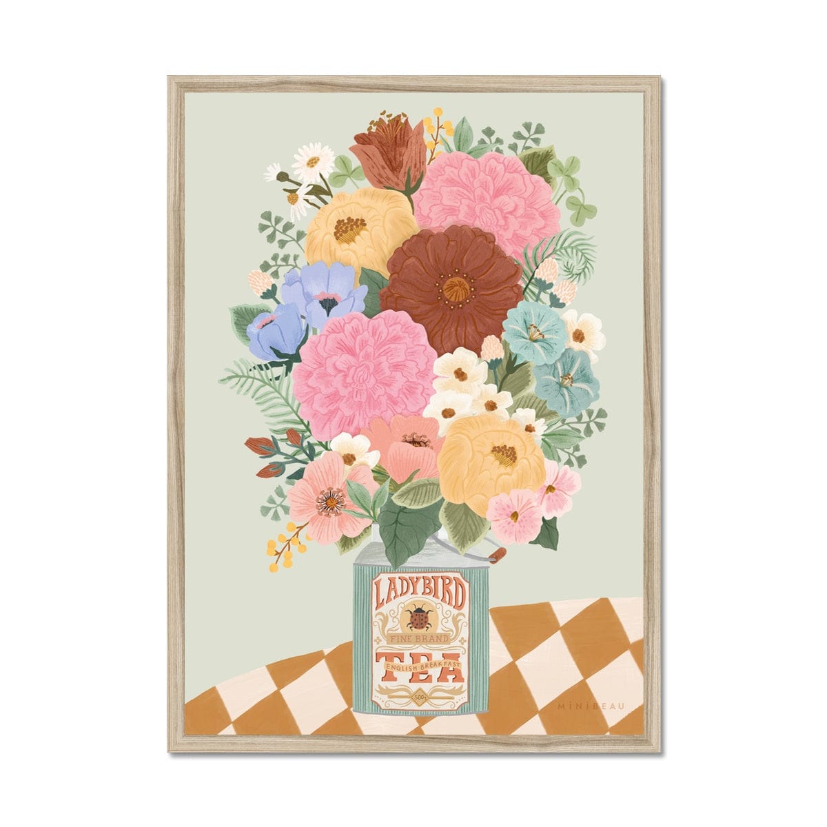 Art Print 15x20cm (6x8") / Natural Frame Boho Floral Vase Art Print