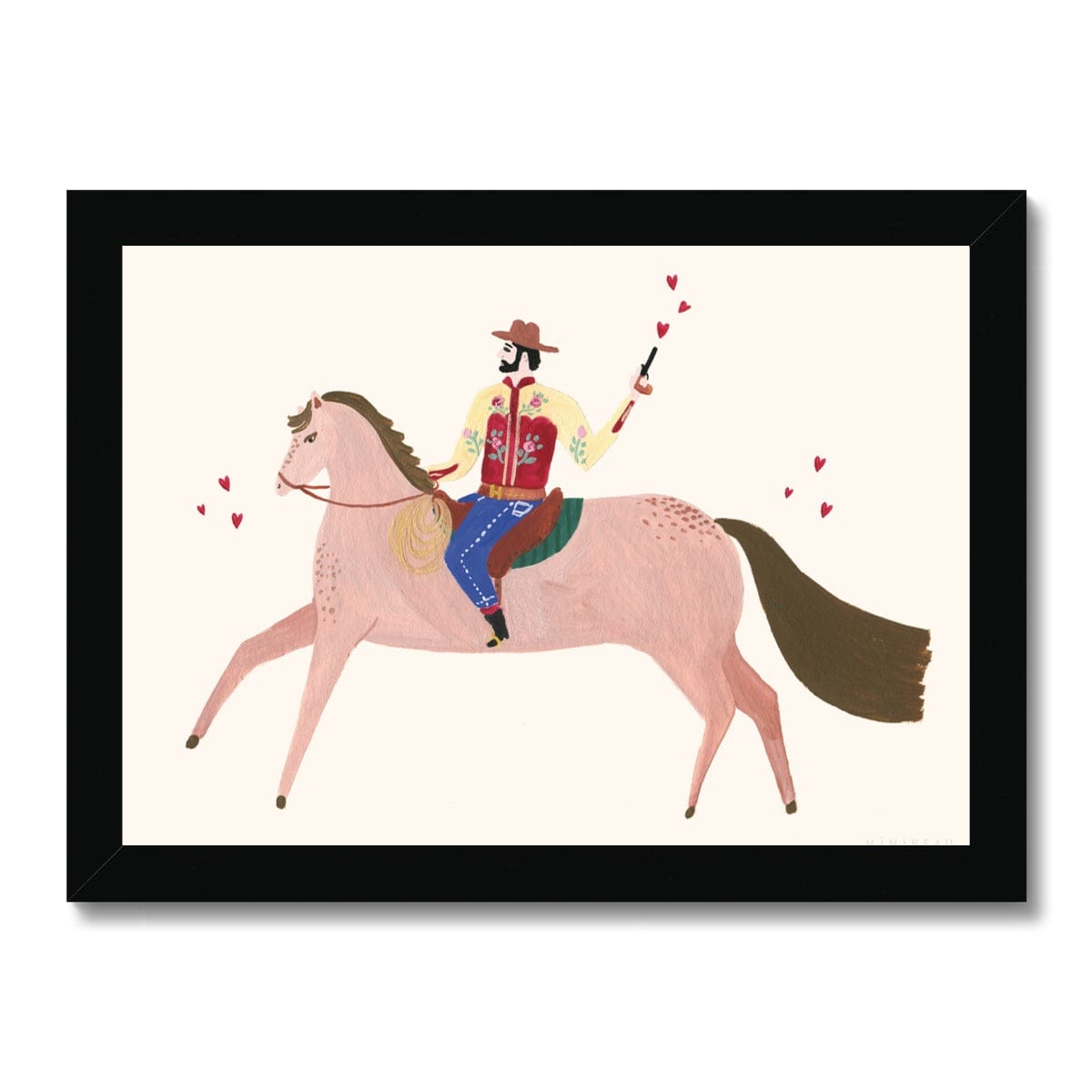 Art Print 15x20cm (6x8") / Black Frame Cowboy Art Print