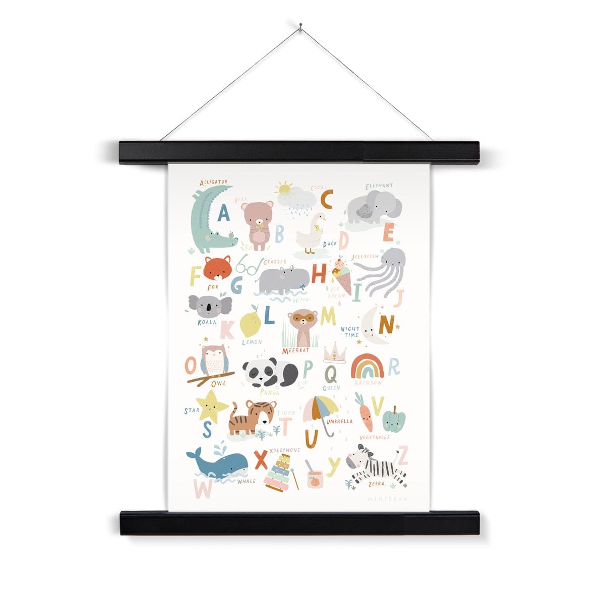 Art Print 15x20cm (6x8") / Black Hanger Cute Animals Alphabet Art Print