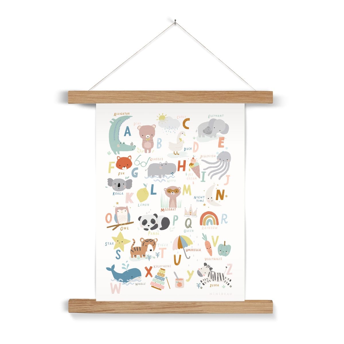 Art Print 15x20cm (6x8") / Natural Hanger Cute Animals Alphabet Art Print