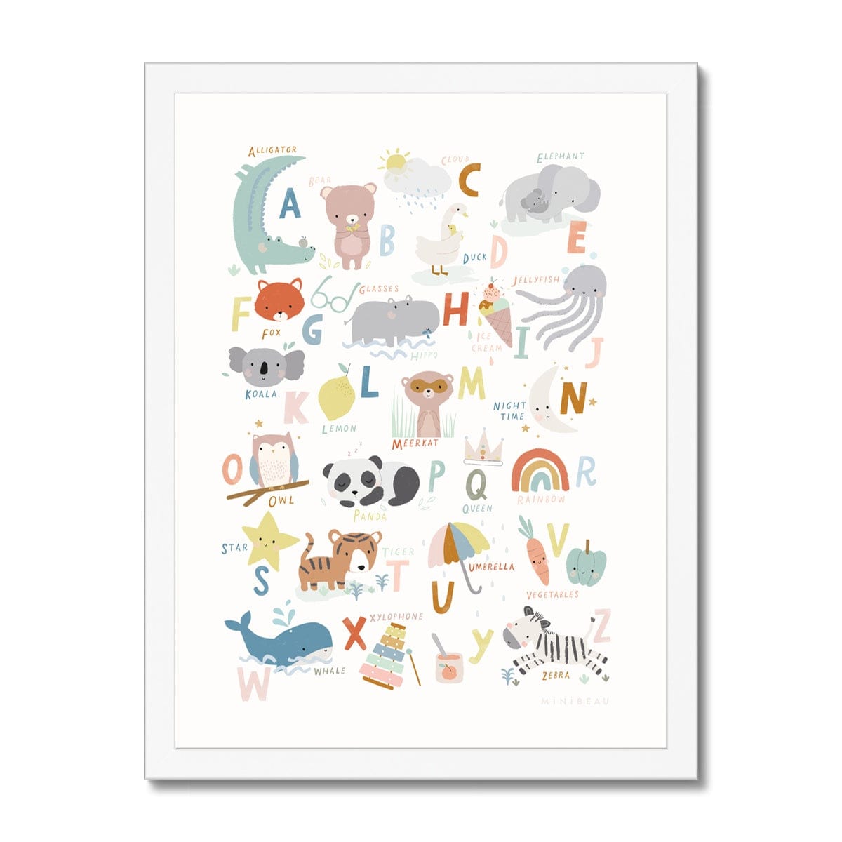 Art Print 15x20cm (6x8") / White Frame Cute Animals Alphabet Art Print