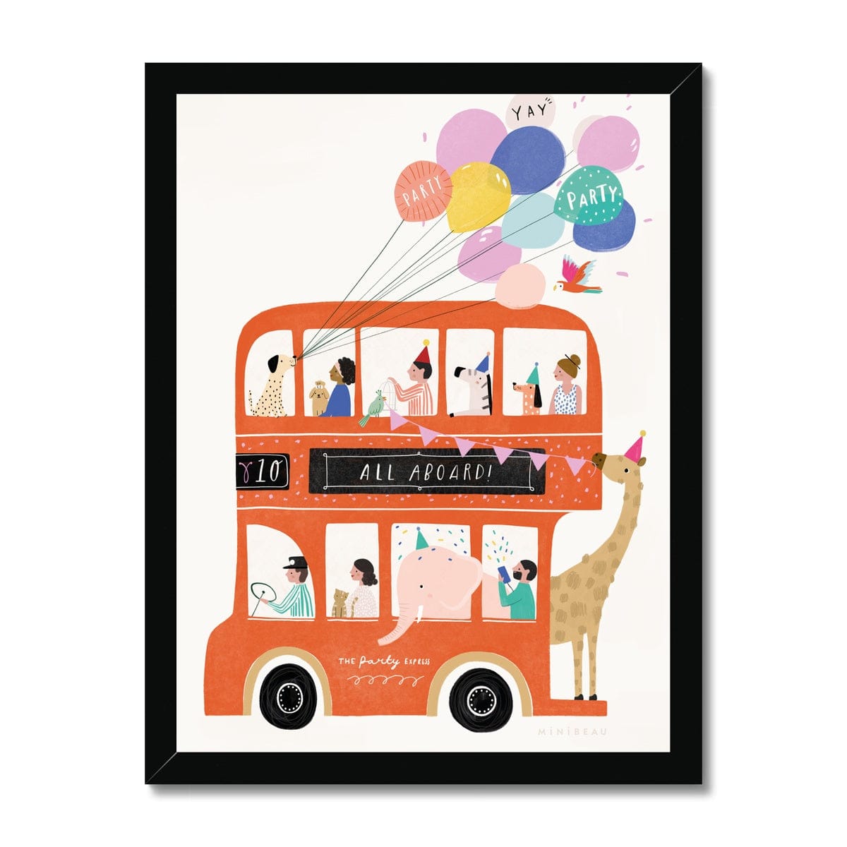 Art Print 15x20cm (6x8") / Black Frame Double Decker Party Bus Art Print