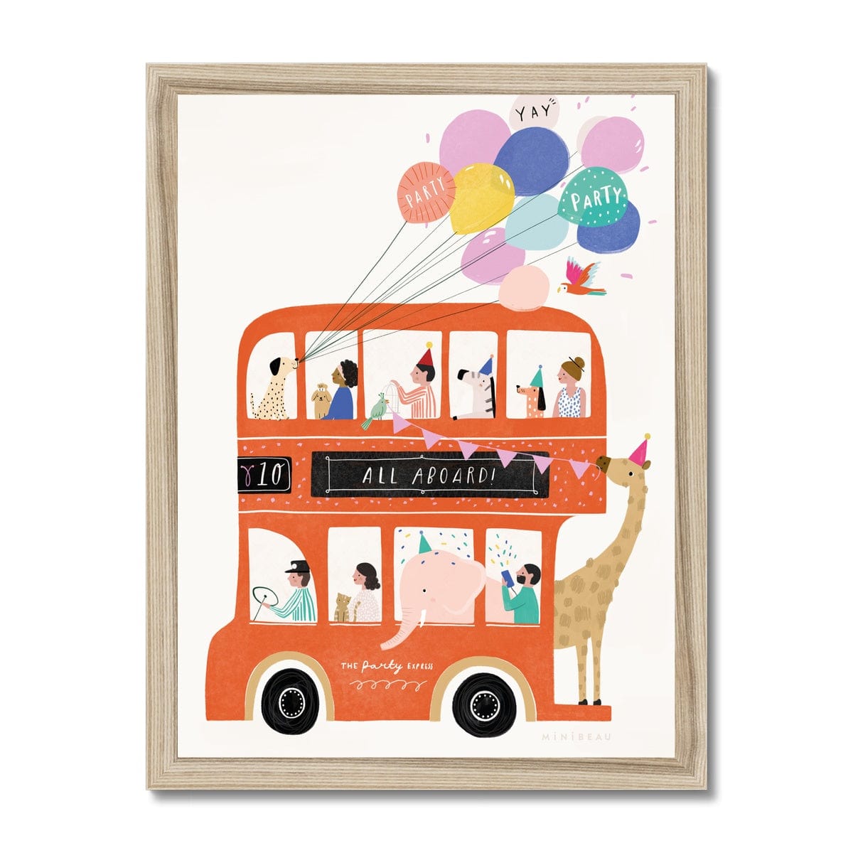 Art Print 15x20cm (6x8") / Natural Frame Double Decker Party Bus Art Print