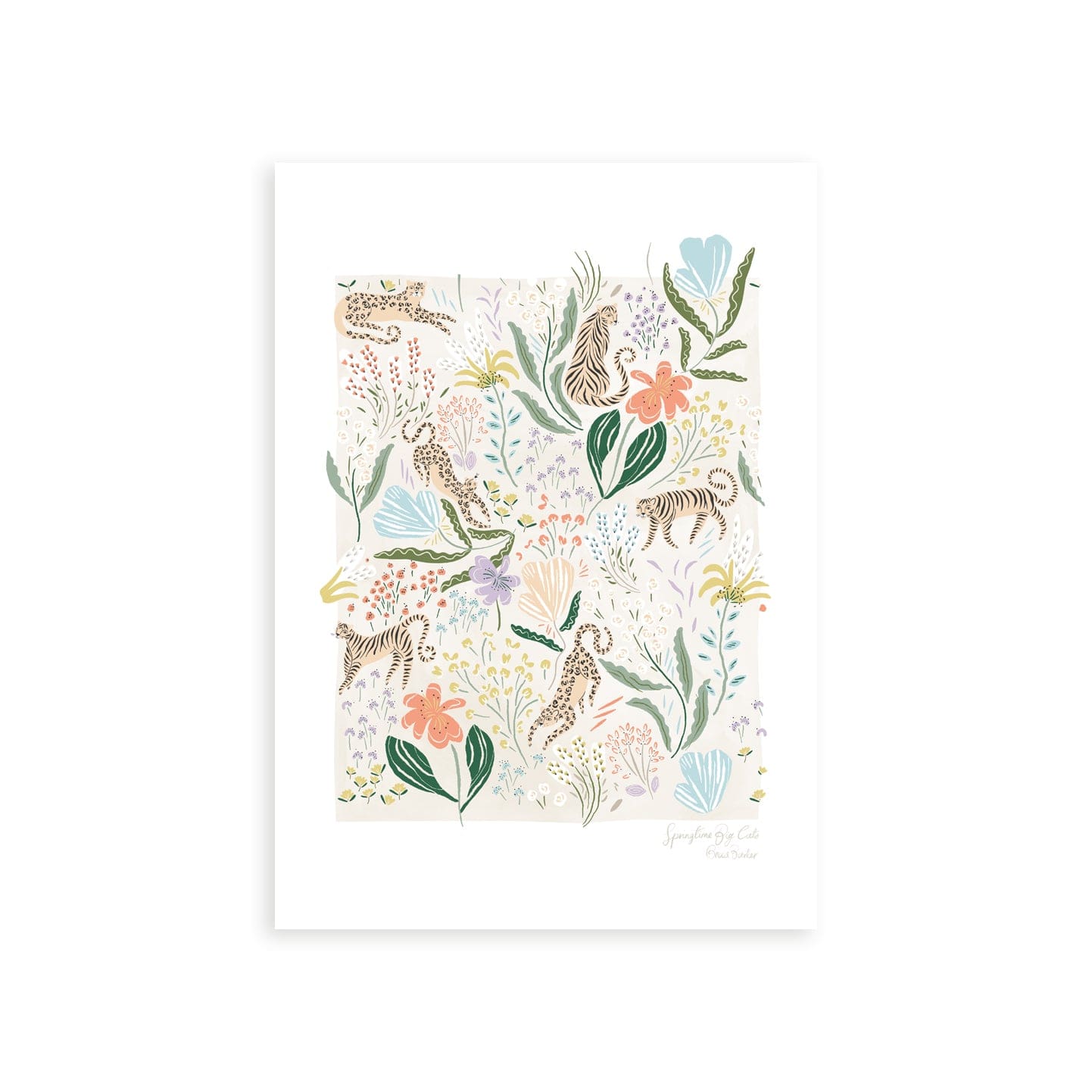 Art Print A4 (8x12") / No Frame Springtime Big Cats Art Print