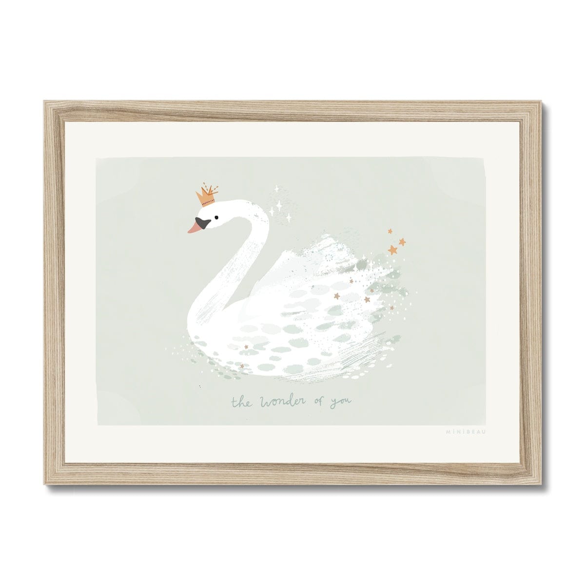 Art Print 15x20cm (6x8") / Soft Green / Natural Frame The Wonder Of You Swan Art Print