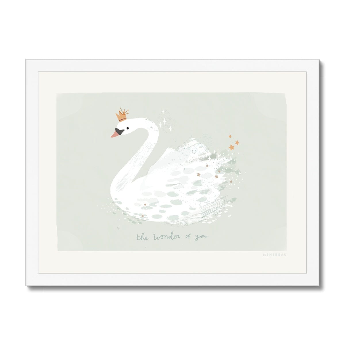 Art Print 15x20cm (6x8") / Soft Green / White Frame The Wonder Of You Swan Art Print