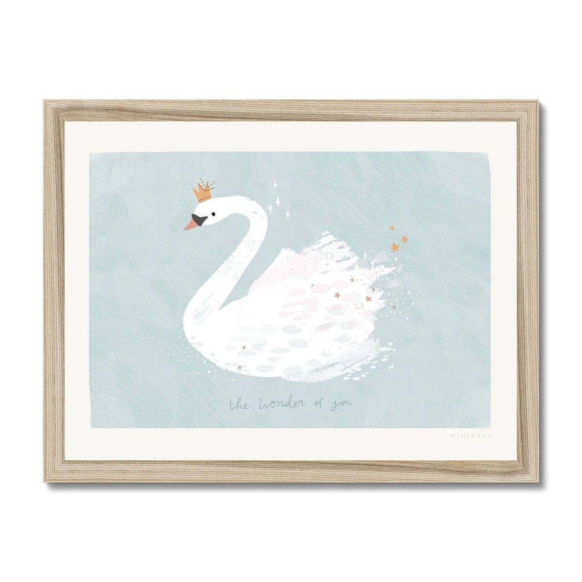 Art Print A4 (8x12") / Soft Blue / Natural Frame The Wonder Of You Swan Art Print