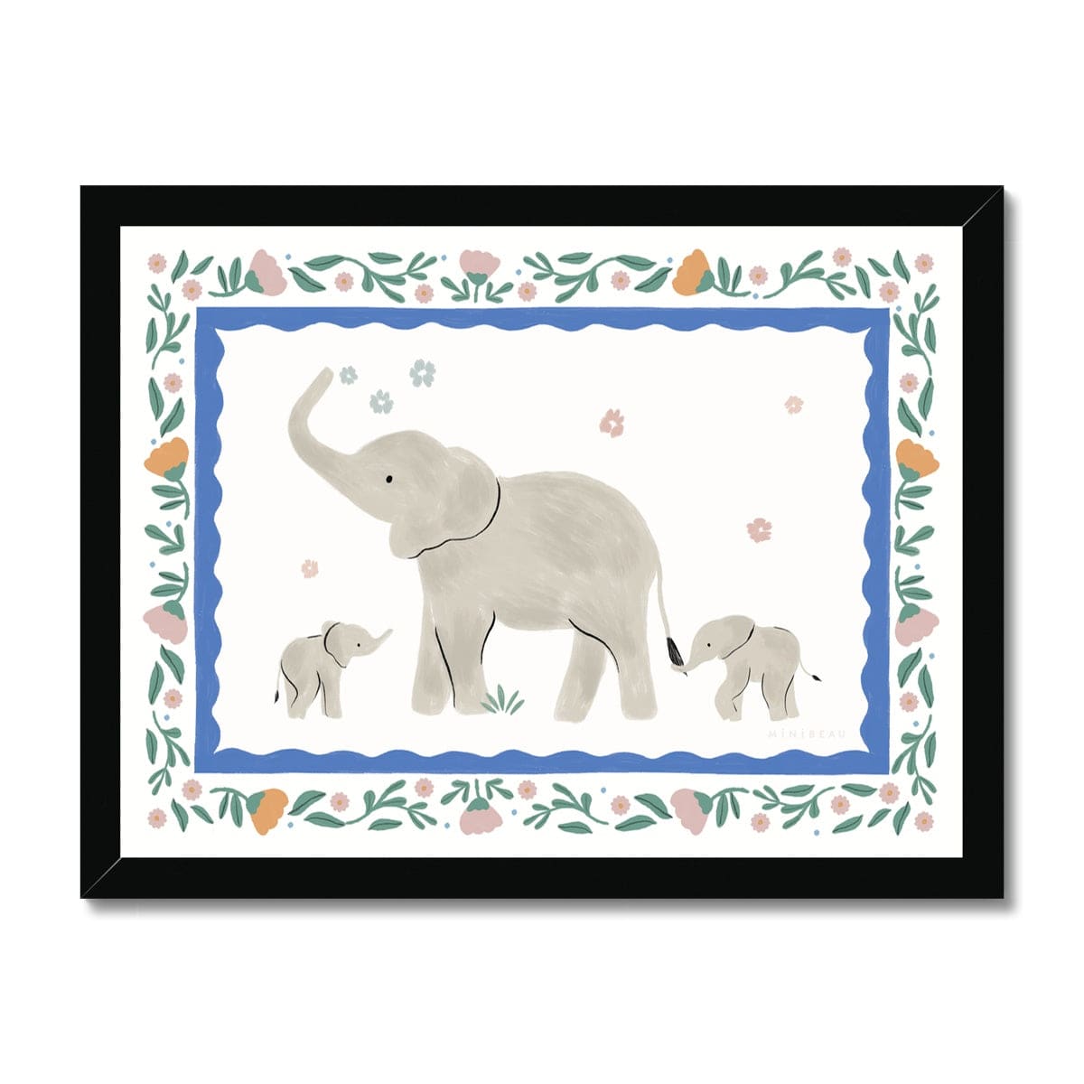 Art Print 8"x6" / Black Frame Pretty Serengeti Elephant Art Print