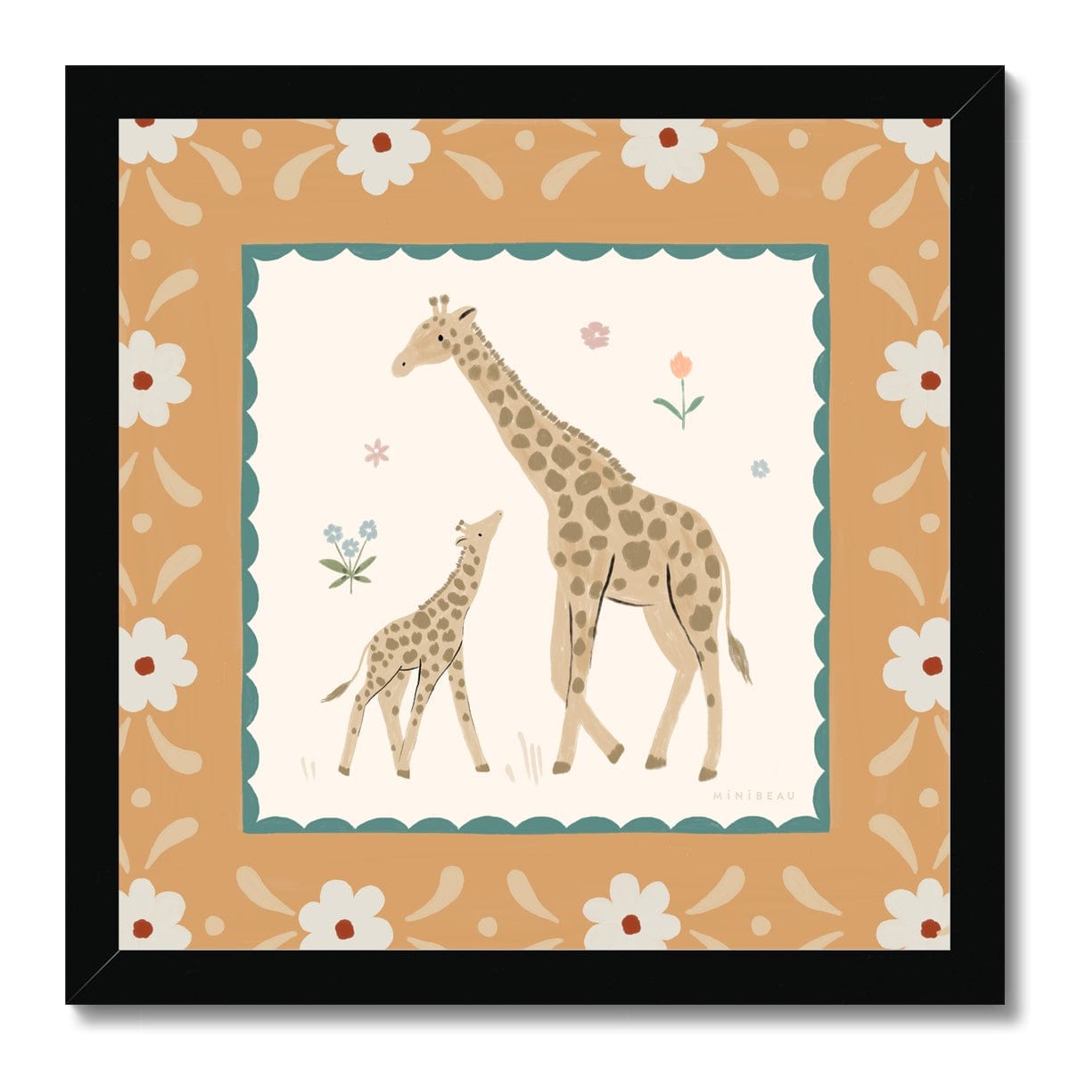 Fine art 12"x12" / Black Frame Pretty Serengeti Giraffe Art Print