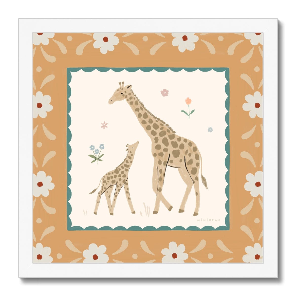 Fine art 12"x12" / White Frame Pretty Serengeti Giraffe Art Print
