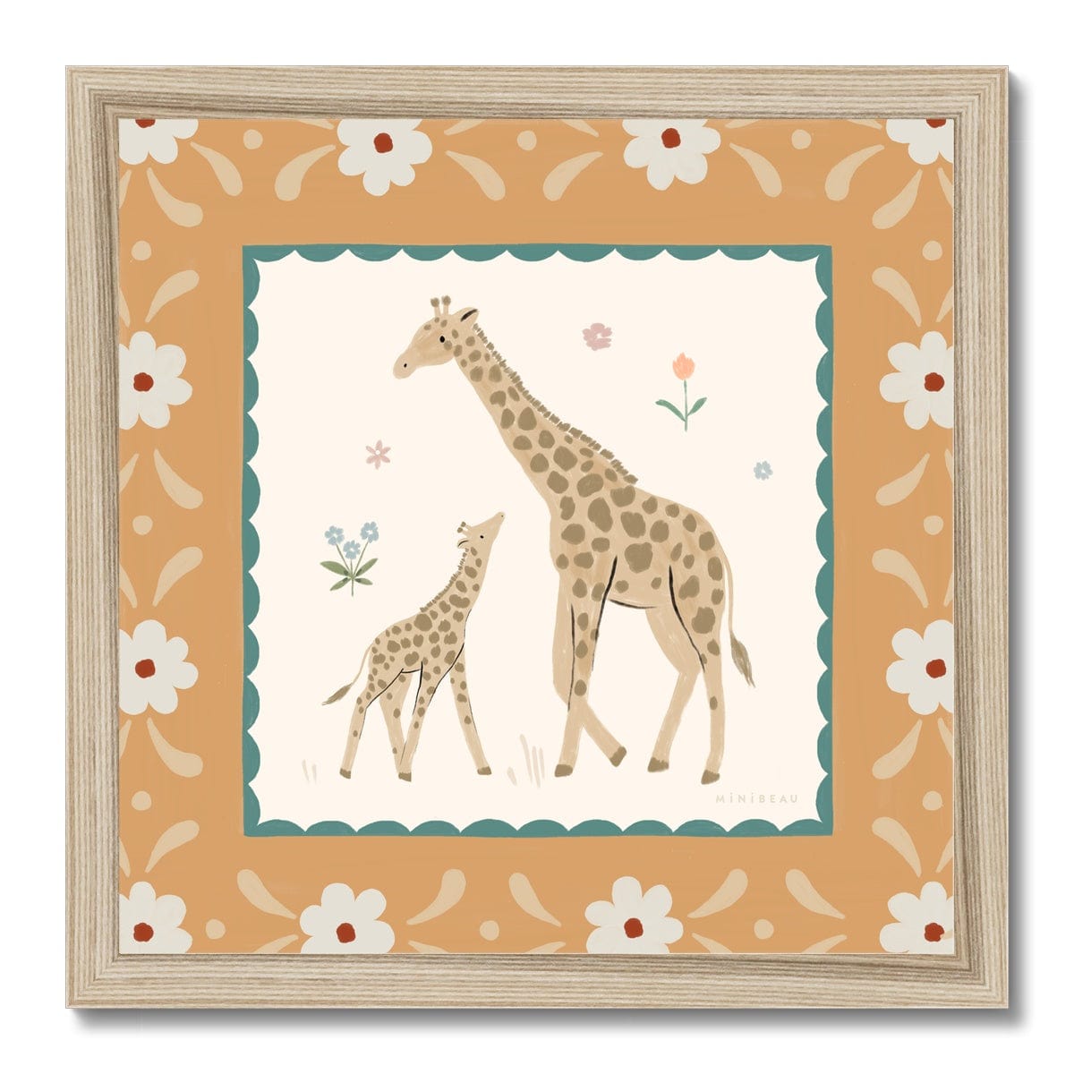 Fine art 12"x12" / Natural Frame Pretty Serengeti Giraffe Art Print
