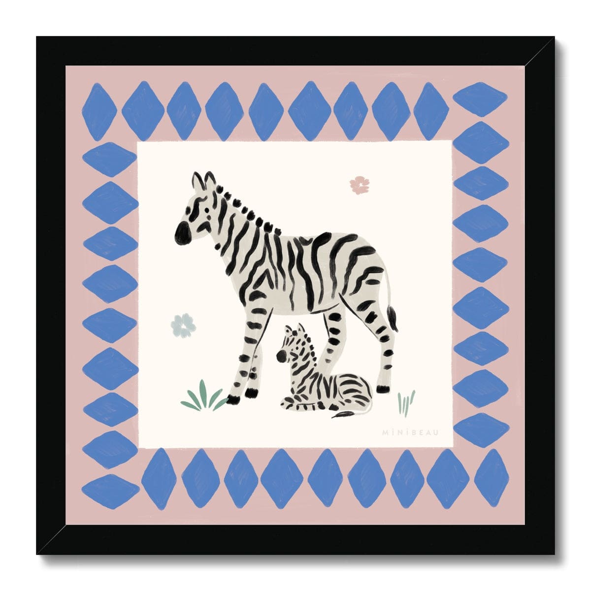 Fine art 12"x12" / Black Frame Pretty Serengeti Zebra Art Print