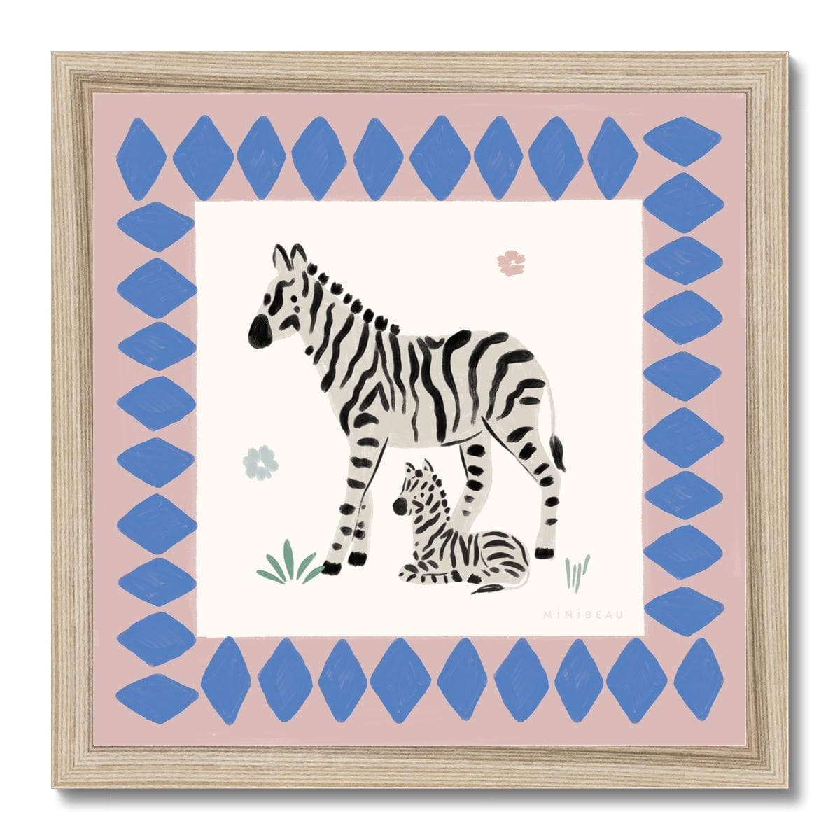 Fine art 12"x12" / Natural Frame Pretty Serengeti Zebra Art Print