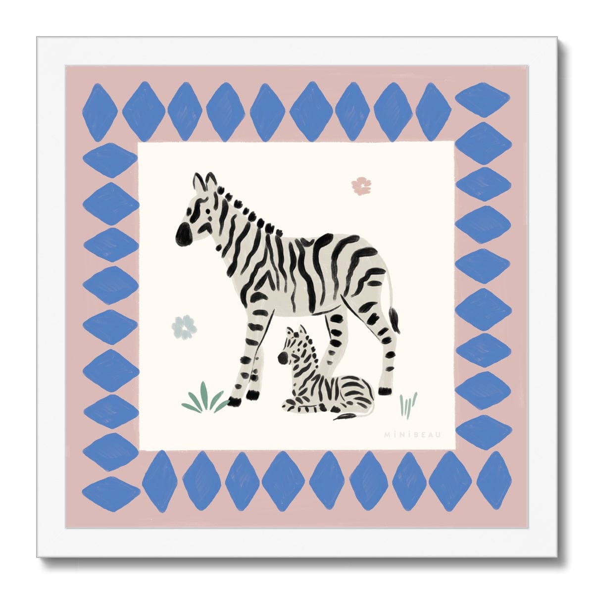 Fine art 12"x12" / White Frame Pretty Serengeti Zebra Art Print