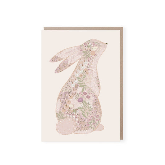 Greeting Card Floral Bunny Greeting Card - Pink