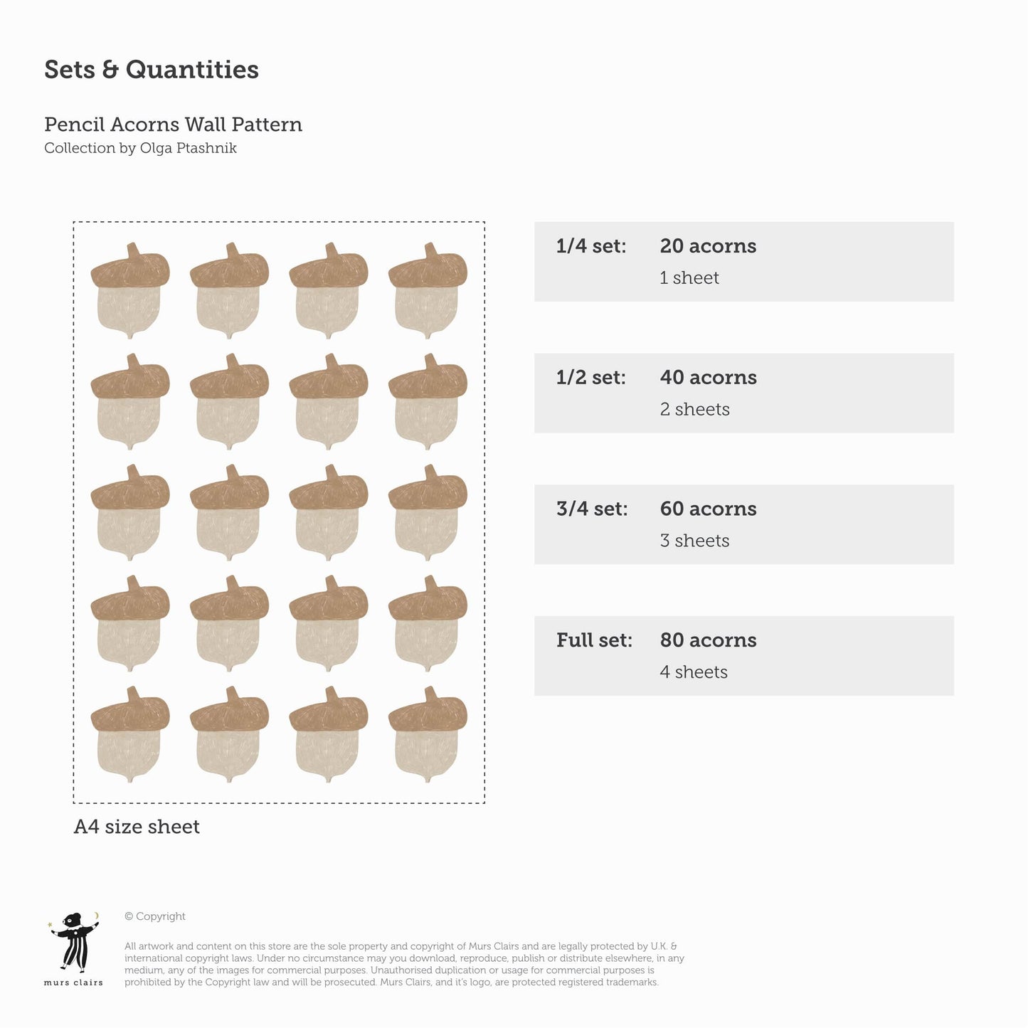 Wall Stickers Murs Clairs Pencil Acorns Wall Stickers