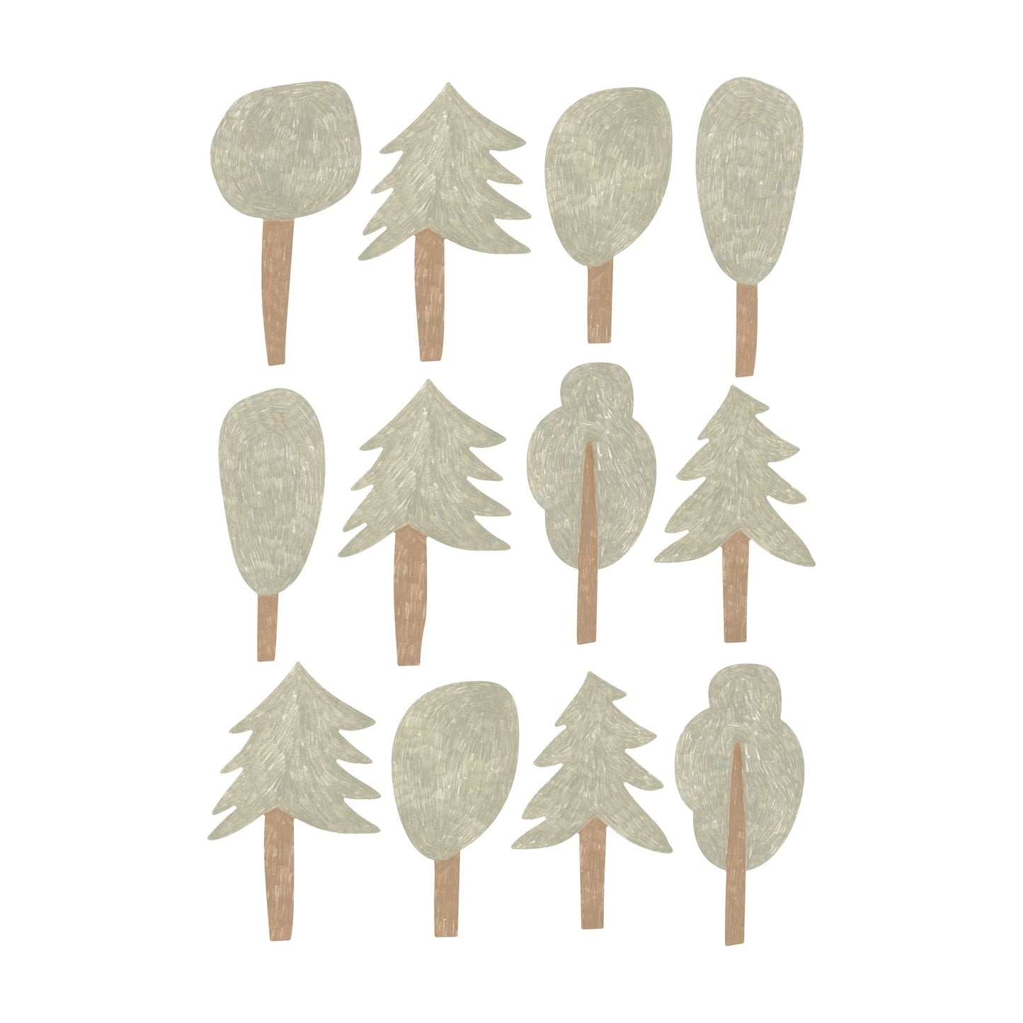 Wall Stickers 1 Sheet Murs Clairs Pencil Mixed Forest Trees Wall Stickers