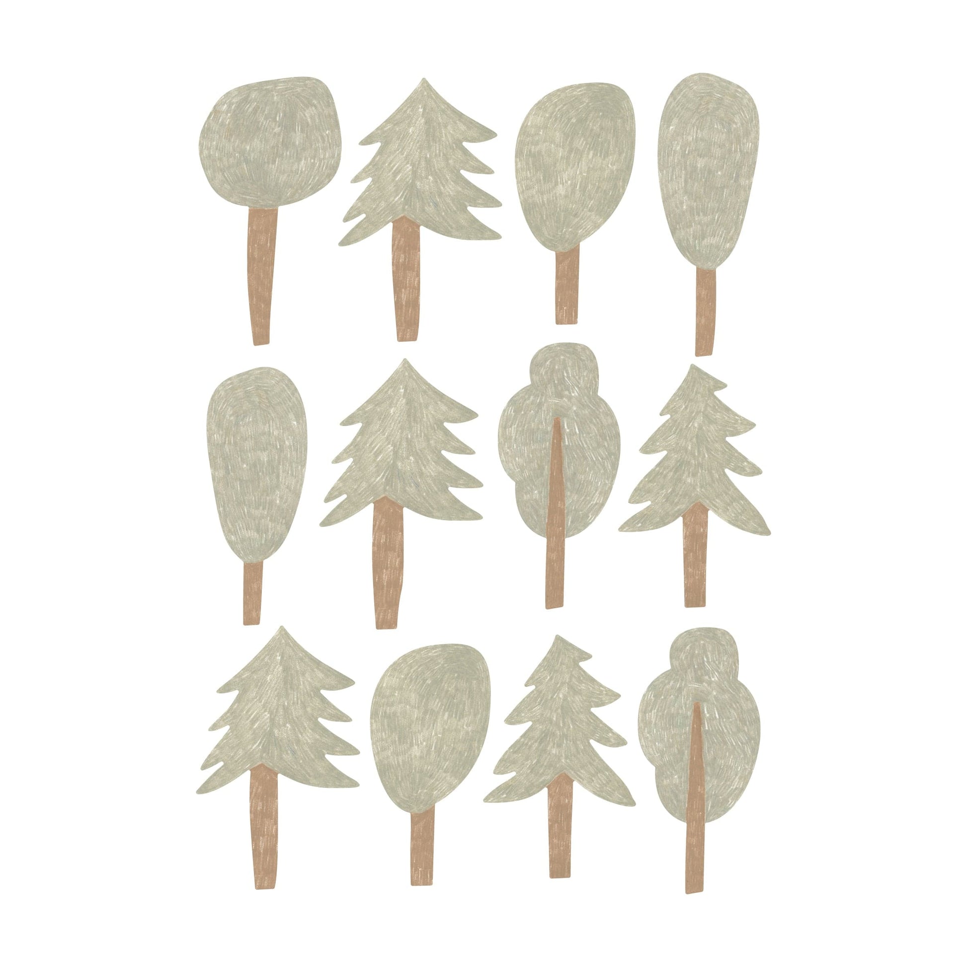 Wall Stickers 1 Sheet Murs Clairs Pencil Mixed Forest Trees Wall Stickers