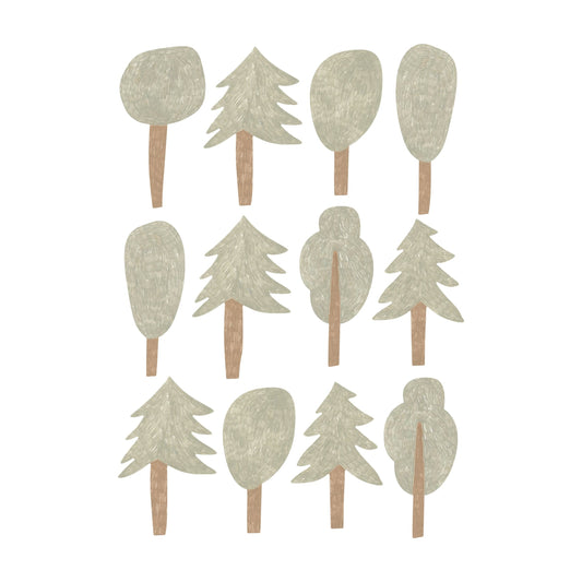 Wall Stickers 1 Sheet Murs Clairs Pencil Mixed Forest Trees Wall Stickers