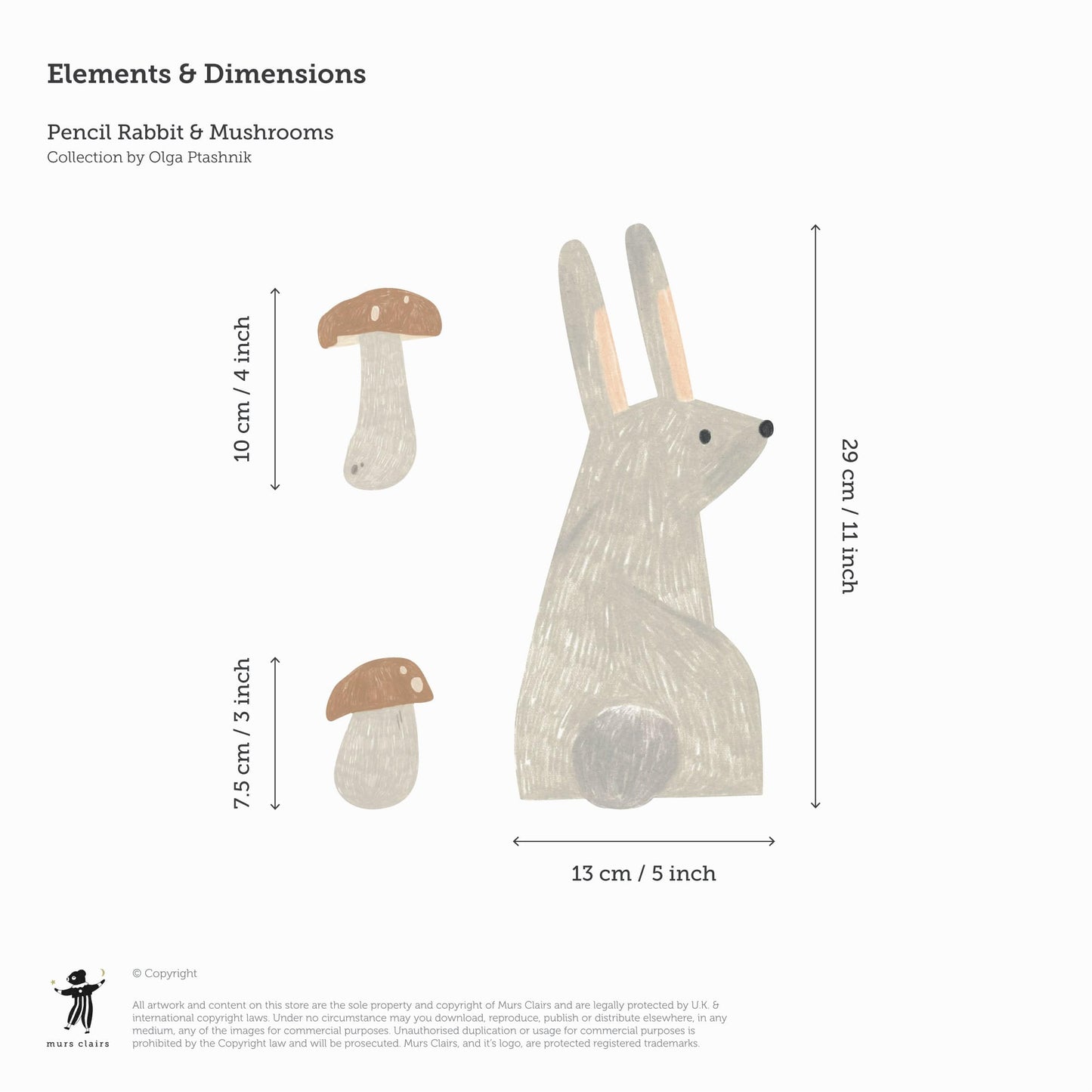 Wall Stickers Murs Clairs Pencil Rabbit & Mushrooms Wall Stickers