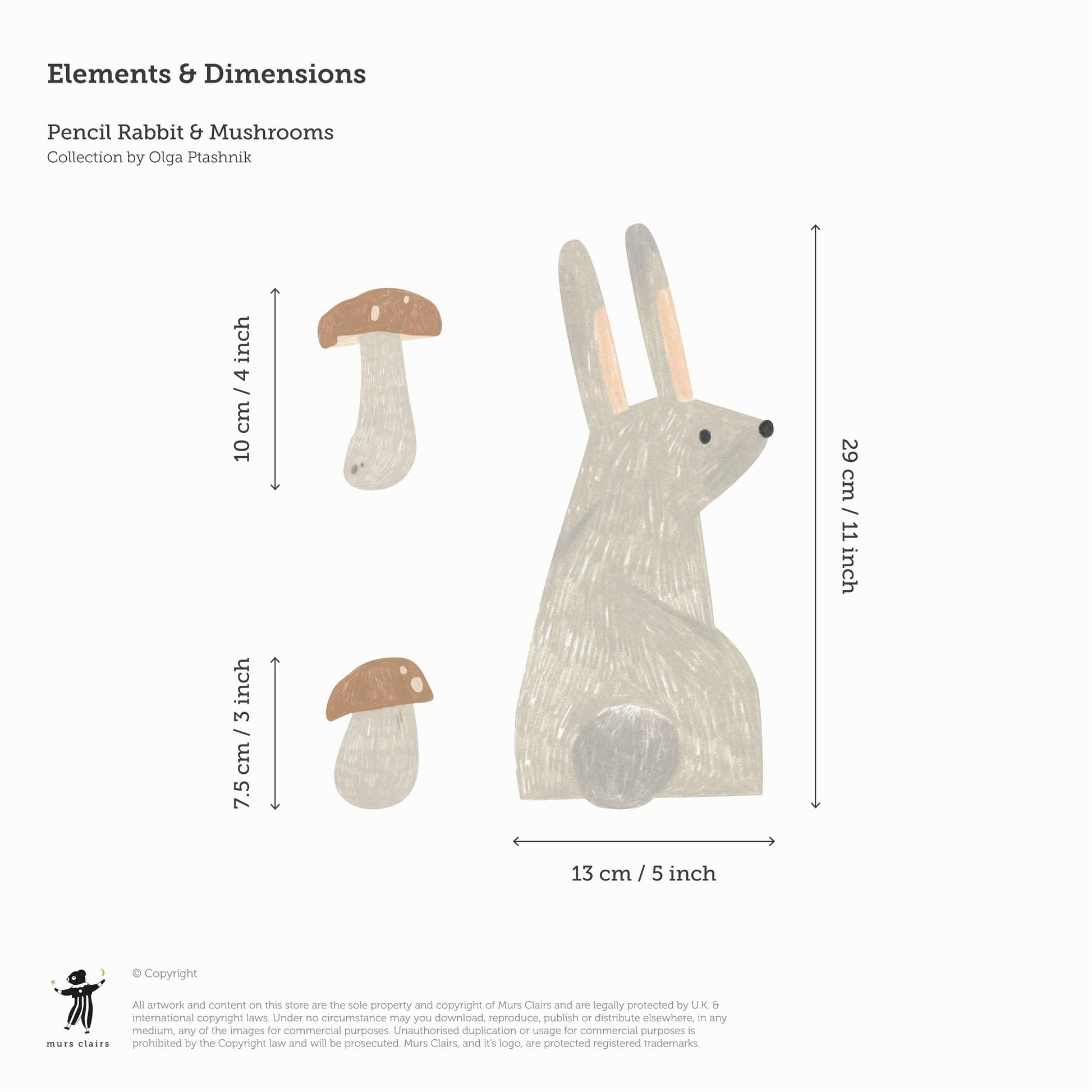 Wall Stickers Murs Clairs Pencil Rabbit & Mushrooms Wall Stickers