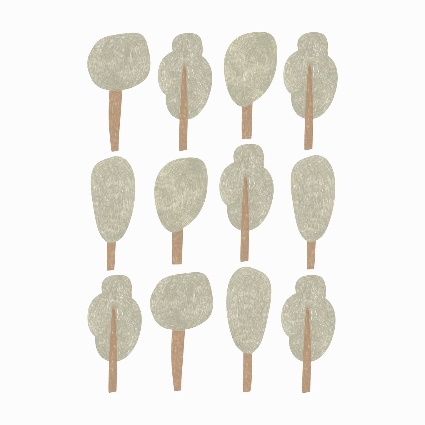Wall Stickers 1 Sheet Murs Clairs Pencil Round Forest Trees Wall Stickers