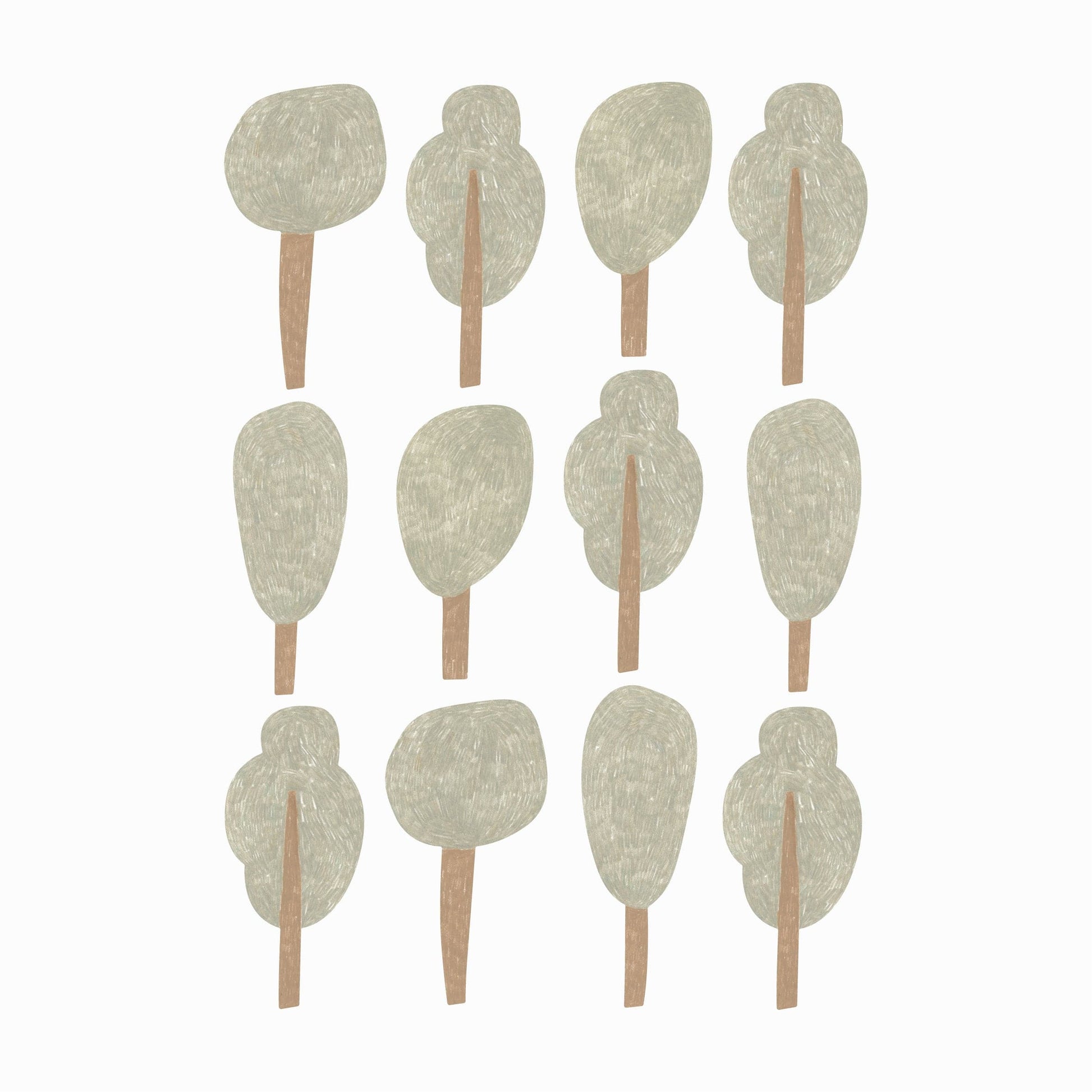 Wall Stickers 1 Sheet Murs Clairs Pencil Round Forest Trees Wall Stickers