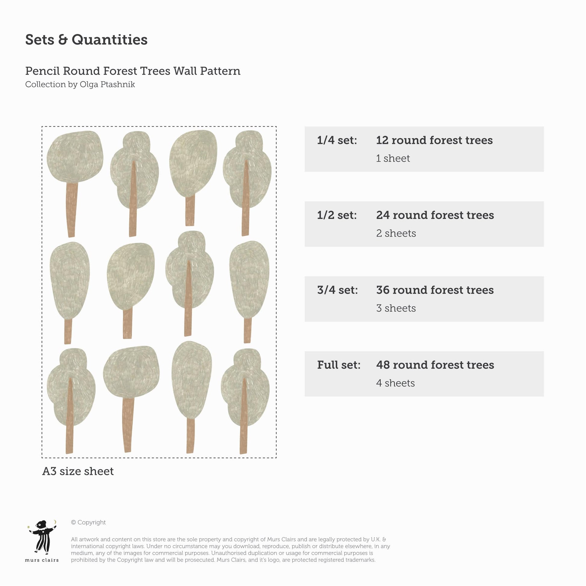 Wall Stickers Murs Clairs Pencil Round Forest Trees Wall Stickers