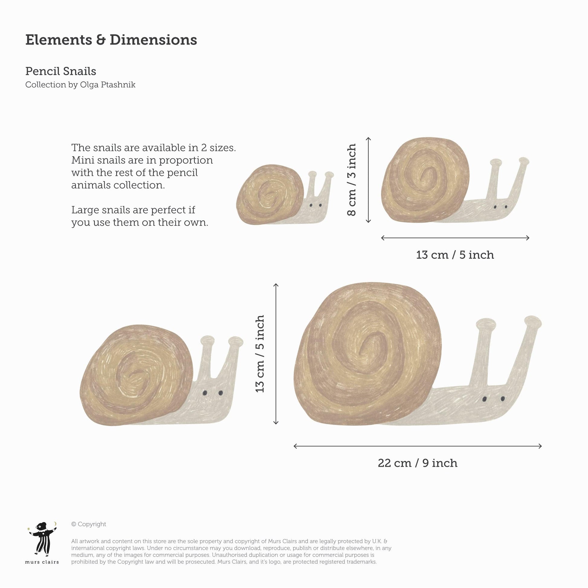 Wall Stickers Mini Murs Clairs Pencil Snails Wall Stickers