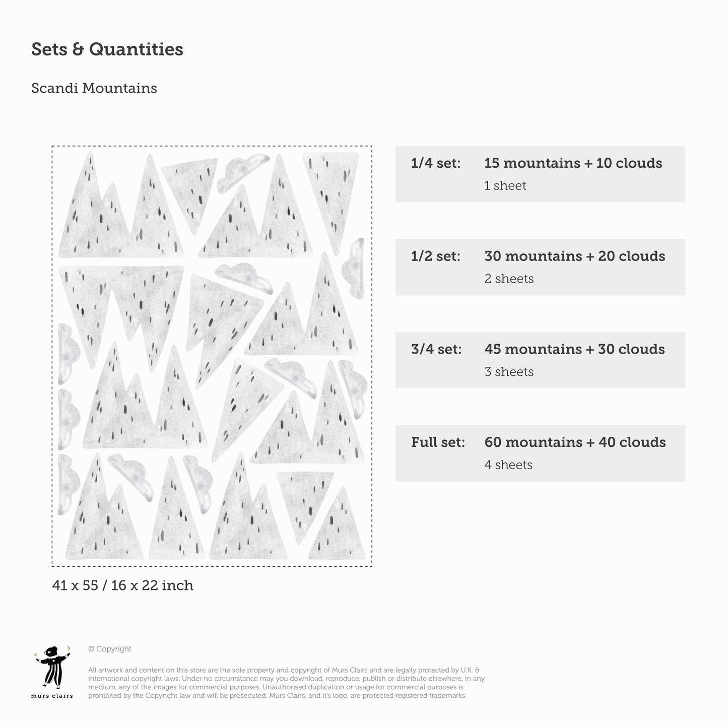 Wall Stickers Murs Clairs Scandi Mountains Wall Stickers