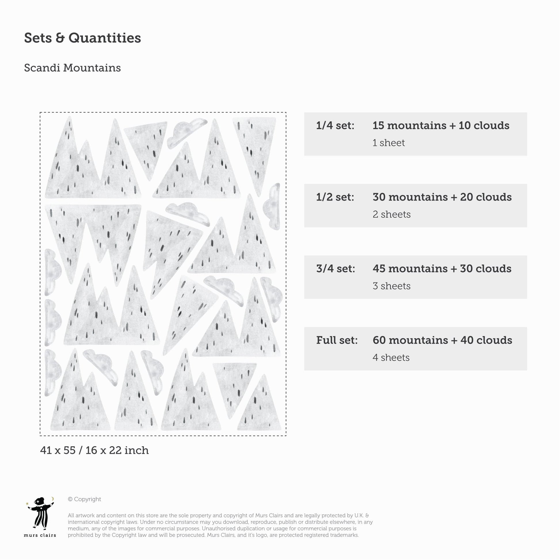 Wall Stickers Murs Clairs Scandi Mountains Wall Stickers