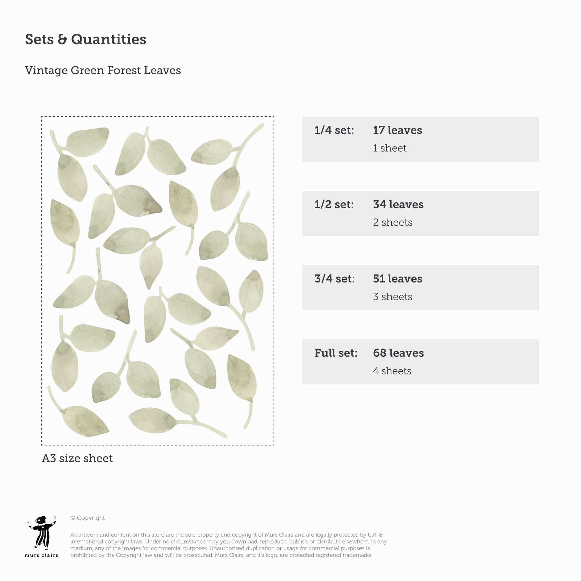 Wall Stickers Murs Clairs Vintage Green Forest Leaves Wall Stickers