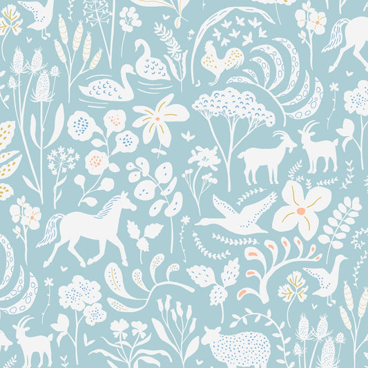 Wallpaper Roll 52cm x 10m Countryside Spring Blue Wallpaper