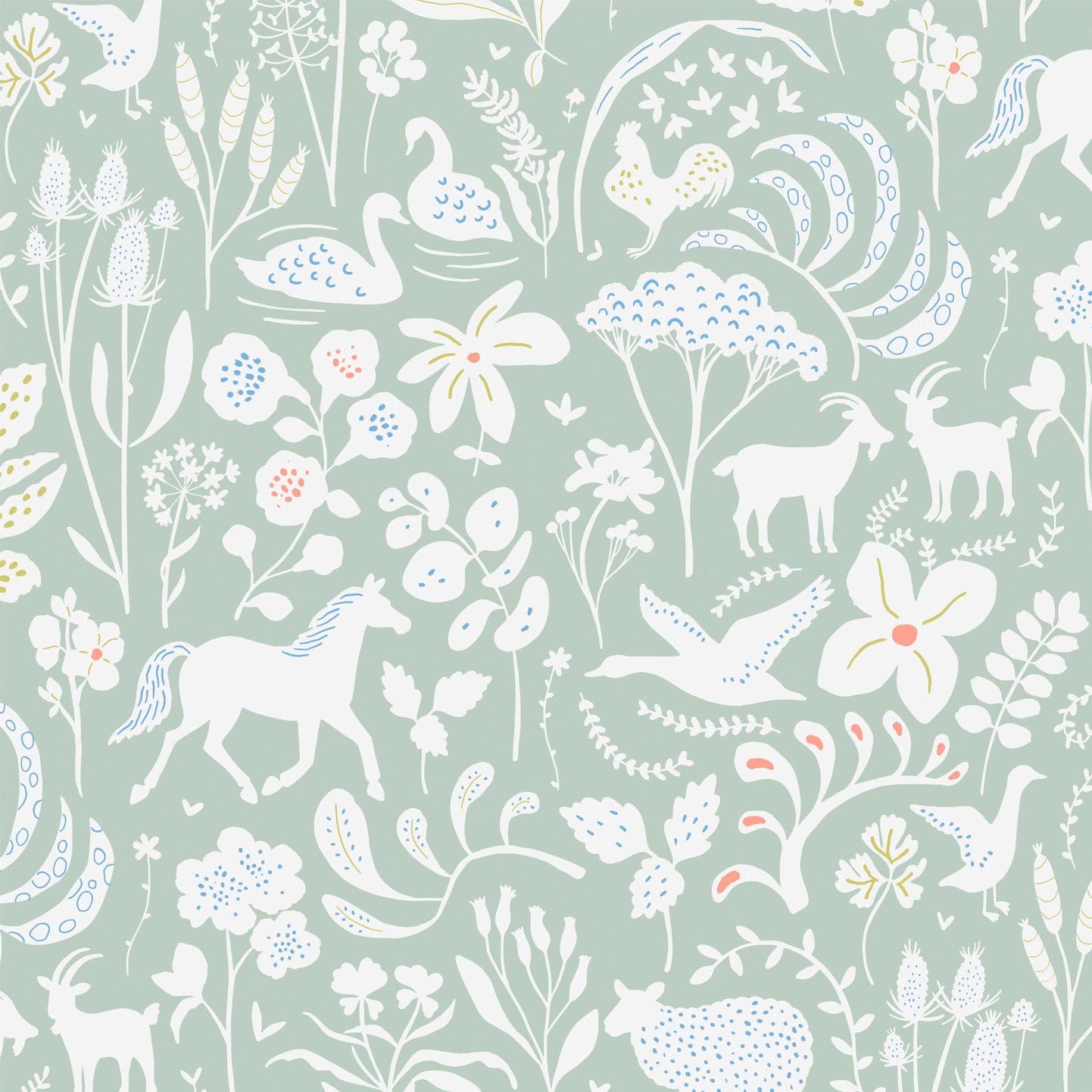 Wallpaper Roll 52cm x 10m Countryside Spring Sage Wallpaper
