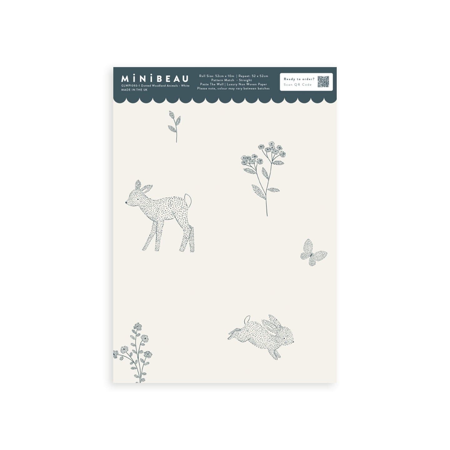 Wallpaper Sample A4 Dotted Woodland Animals White Wallpaper