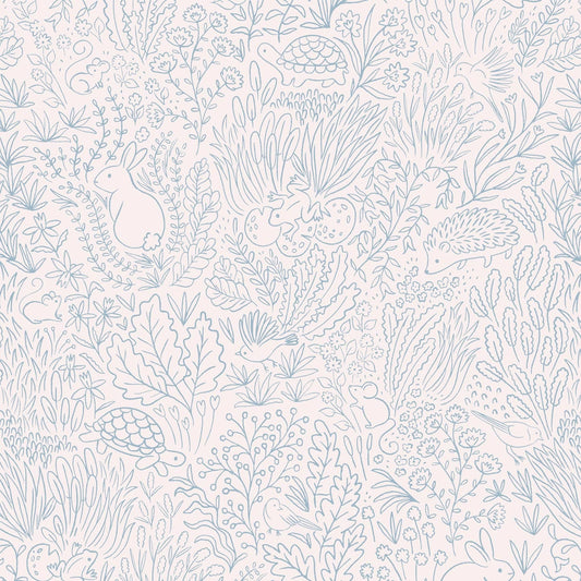 Wallpaper Roll 70cm x 10m Garden Doodles Blue Wallpaper