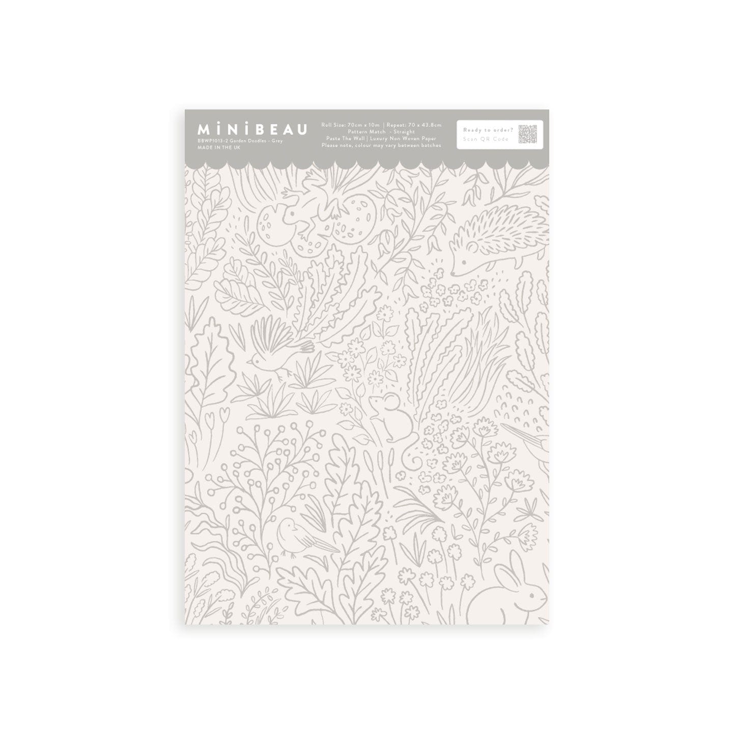Wallpaper Sample A4 Garden Doodles Grey Wallpaper
