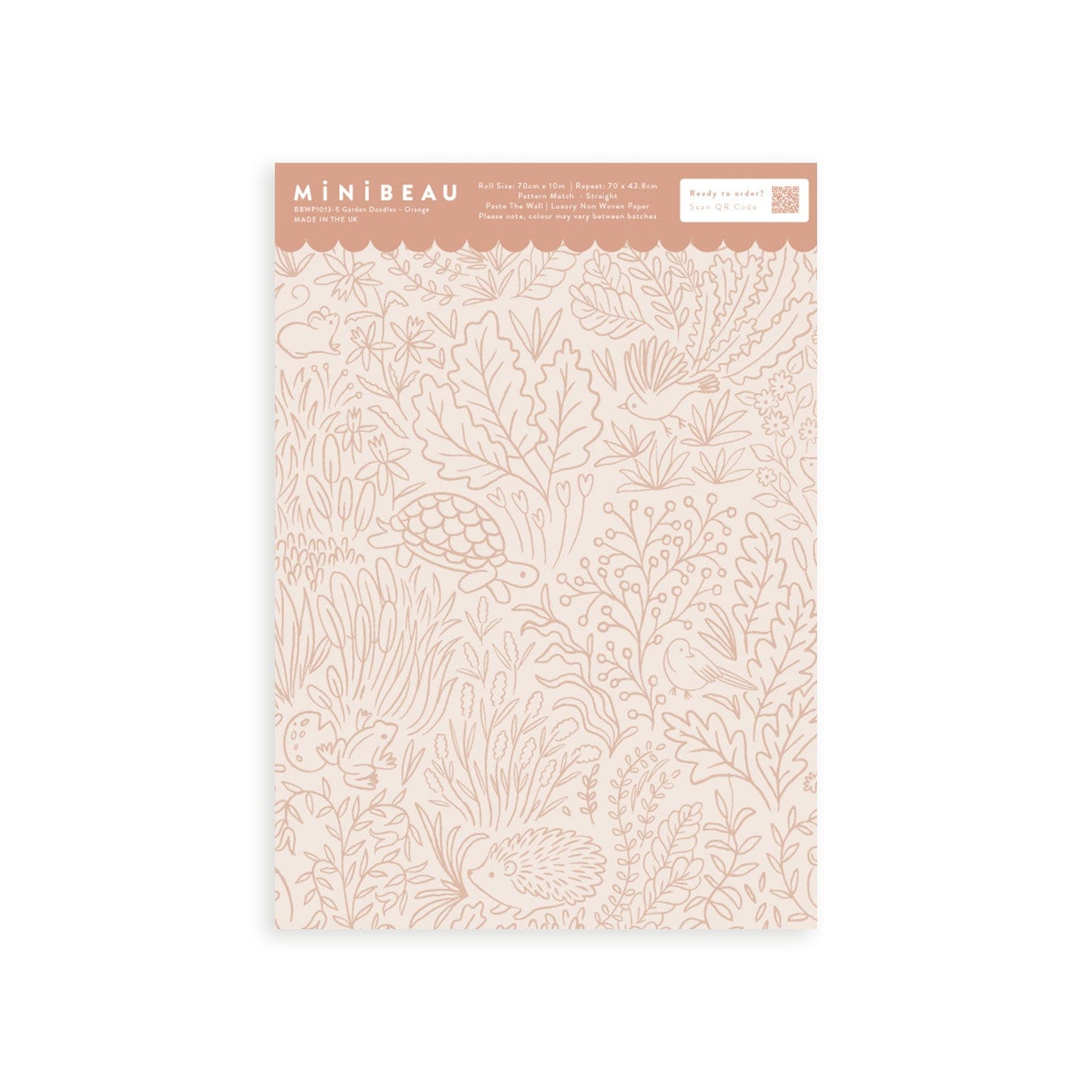 Wallpaper Sample A4 Garden Doodles Orange Wallpaper