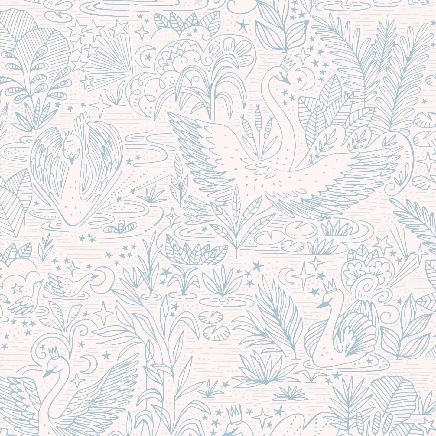 Wallpaper Roll 70cm x 10m Swan Lake Blue Wallpaper
