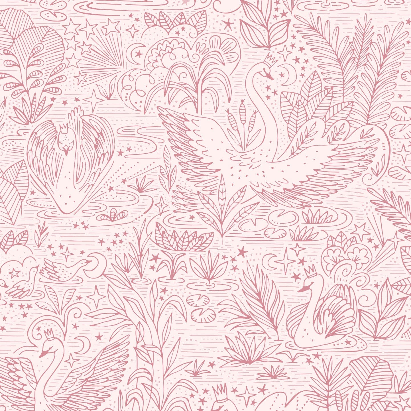 Wallpaper Roll 70cm x 10m Swan Lake Pink Wallpaper