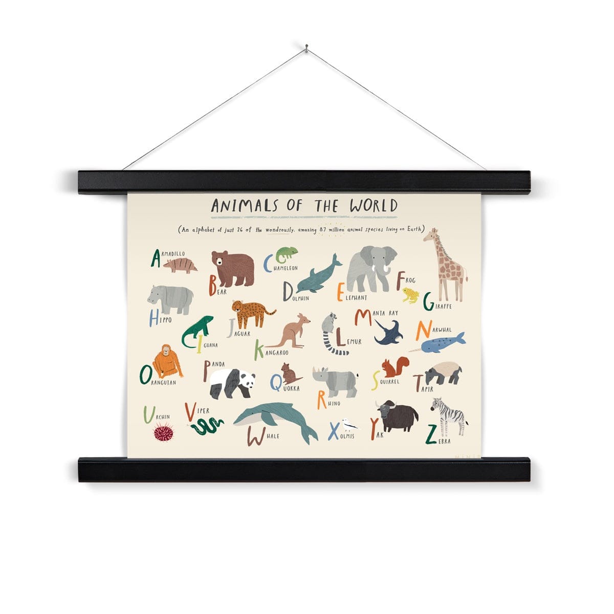 Art Print A4 (8x12") / Black Hanger Animals Of The World Alphabet Art Print