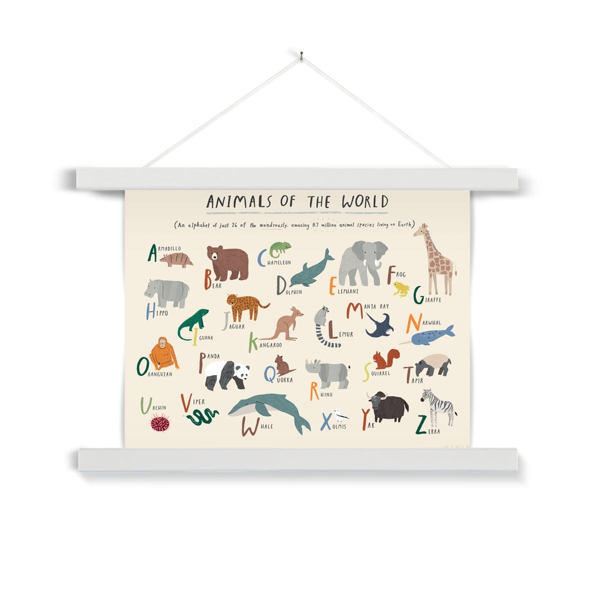 Art Print A4 (8x12") / White Hanger Animals Of The World Alphabet Art Print