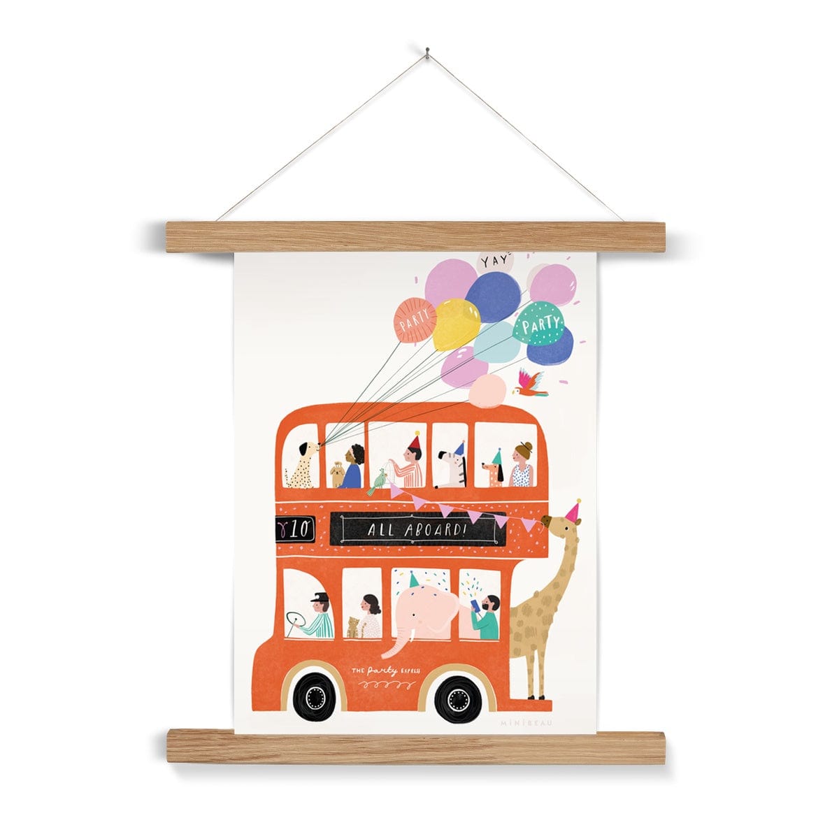 Art Print 15x20cm (6x8") / Natural Hanger Double Decker Party Bus Art Print