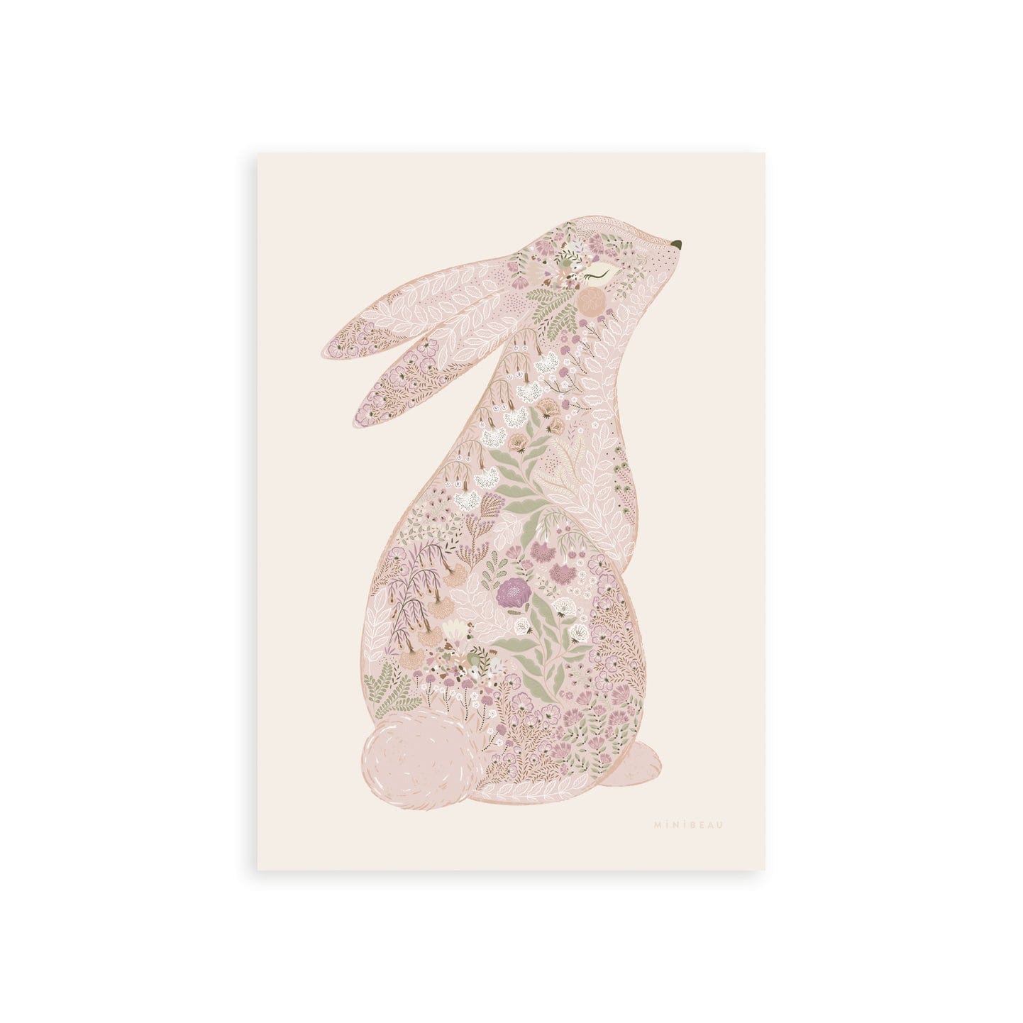 Art Print 70x100cm (28x40") / No Frame Floral Bunny Nursery Art Print - Personalisable