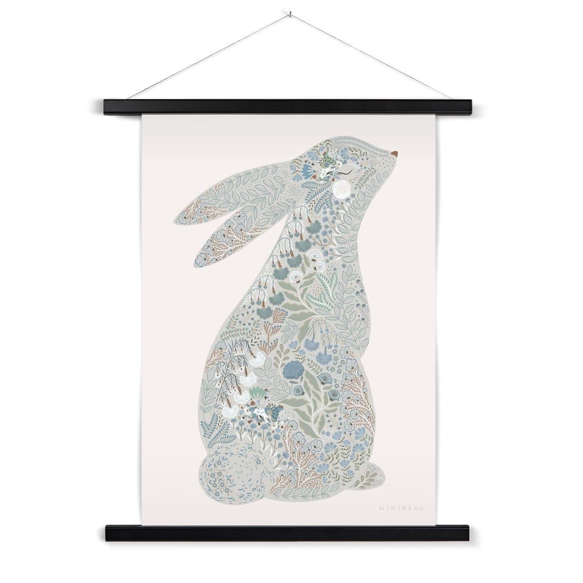 Art Print 15x20cm (6x8") / Black Hanger Floral Bunny Nursery Art Print - Personalisable