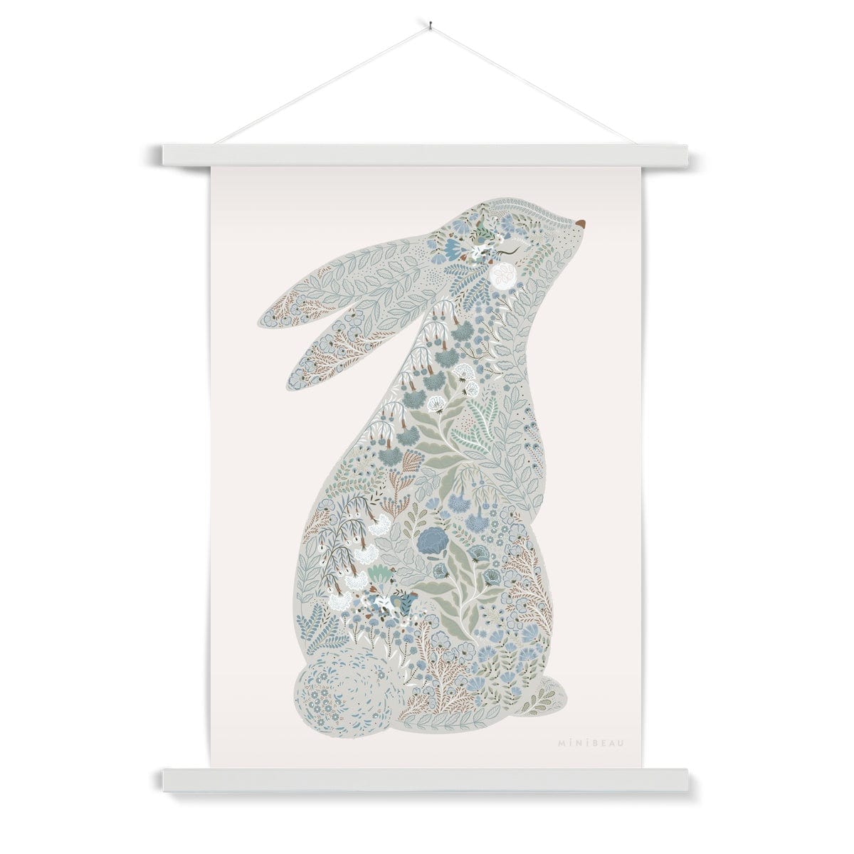 Art Print 15x20cm (6x8") / White Hanger Floral Bunny Nursery Art Print - Personalisable