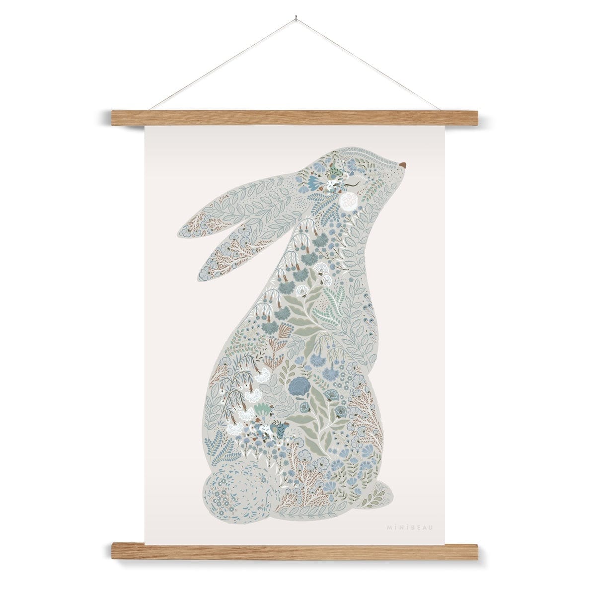 Art Print 15x20cm (6x8") / Natural Hanger Floral Bunny Nursery Art Print - Personalisable