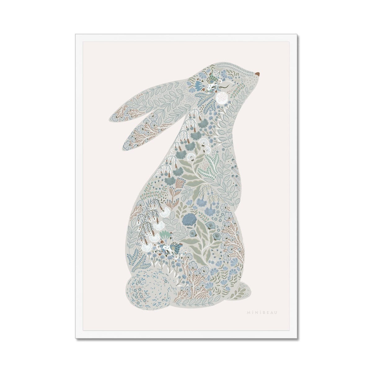 Art Print 15x20cm (6x8") / White Frame Floral Bunny Nursery Art Print - Personalisable