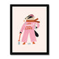 Art print in black frame. Our Less Plastic More Love Badger Art print features a badger standing tall, wearing pink, holding a litter picker and a black bagand picking up plastic bottles. It's jumper says LESS PLASTIC MORE LOVE in white and red.